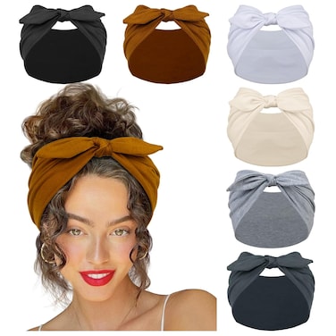 Huachi 6 Packs Bow Headbands for Women 7&rsquo;&rsquo; Extra Wide Head Bands for Women&rsquo;s Hair Non Slip Headwraps Workout Turban Hair Accessories