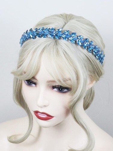 Green Rhinestone Headband Wedding Hair Accessories for Brides Tiaras for Women and Girls Goddess Costume Hair Decoration Party Prom Bridesmaid Gifts (Light Blue)