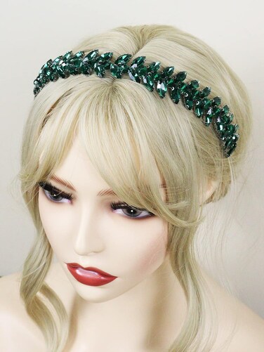 Green Rhinestone Headband Wedding Hair Accessories for Brides Tiaras for Women and Girls Goddess Costume Hair Decoration Party Prom Bridesmaid Gifts