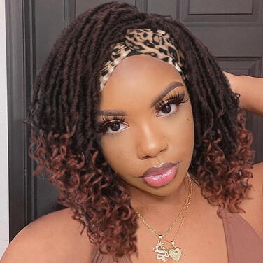 Faux Locs Headband Wig Short Dreadlock Wigs Goddess Hand Braided Twist Synthetic Wigs for Black Women Curly Dreadlock Locs Wig 1B/350#