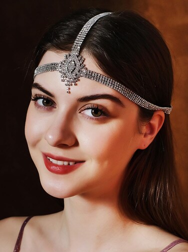 Missgrace Boho Women Wedding Headband Rhinestone Head Chain Bridal Headpieces Bridal Forehead Chain Wedding Rhinestones Halloween Hair Accessories for Women