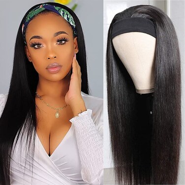TNICE Headband Wig Human Hair Straight 20 Inch Brazilian Virgin Human Hair Headband Wigs for Black Women Glueless None Lace Front Human Hair Wigs Straight Headband Wigs Natural Color 150% Density