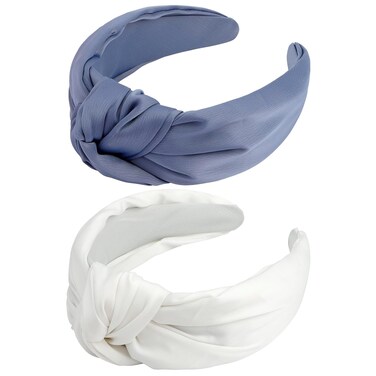 VELSCRUN White Blue Satin Knotted Headband - Wide Non-Slip Silk Turban Headbands for Women's Fashion, Hair Styling Accessories, and Gifts
