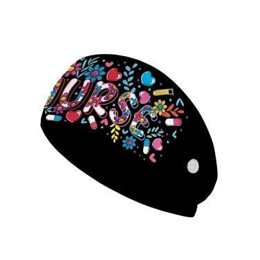 Babrukda Nursing Headbands for Women with Button for Mask Doctor Nurse Sweatband Fashion Flower Print Hair Bands Turban Women Men Head Wrap Elastic Headwear Headwrap for Working