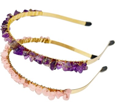 Rose Quartz Headband Amethyst Hair Accessories Crystal Mermaid Tiara Princess Headband for Girls 2pcs