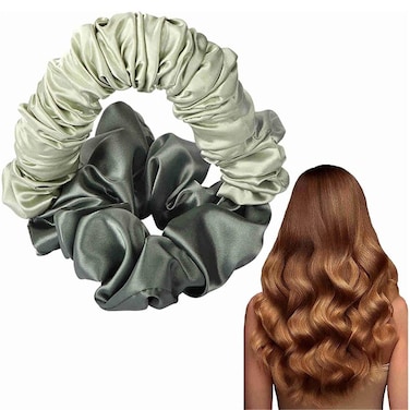 Heatless Curling silk Scrunchies for Women Heatless Curls Silk Hair Tie Silk Ponytail Holder Hair curling scrunchies No Heat Curls for Long Hair tie sleepy Soft Elastic Satin Scrunchie Roller Headband