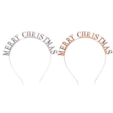 Lurrose 2pcs Merry Christmas Headband Diamond Letter Christmas Festive Headband Hair Hoops Holiday Tiara Xmas for Women Girls