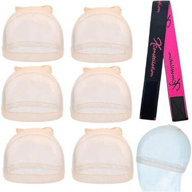 HD Wig Cap 6 Pcs Wig Caps For Women Transparent Wig Cap For Lace Front Wig Invisible Stocking Caps Sheer Wig Cap with Elastic Wig Band Set Wig Accessories（6 HD Wig Caps+1 Wig Band）