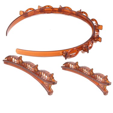 Double-layer Bang Hairstyle Headband - 1 Pack Elegant Headband with 2 Pack Hair Clips, Hair Twister Tool Accessories for Women's Curly, Straight, Thick Hair (Brown)