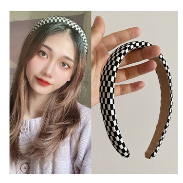 ZAHSY Buffalo Plaid Headband. Checkered Head Bands for Women. Hair Accessories for Girls. Non Slip Checkerboard Hair Bands.. Black and White.