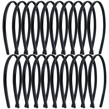 Lawie 20 Pack Black Thin Plastic Headbands with Teeth Comb Skinny Hard Non Slip Hair Bands for Crafts Elastic Wire Plain Slim Blank Crafting DIY Tiara Base Hairbands Bulk for Women Girls Adults