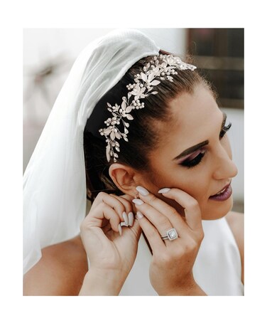 Silver Wedding Headband Flower-Leaf Bridal Headpieces for Wedding Pearl Bride Hair Accessories for Flower Girl Bridesmaid