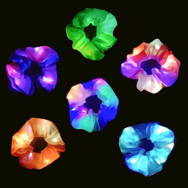 LED Scrunchies, 6 Pcs Light up Scrunchies Elastic Glow Hairbands Hair Scrunchies Neon Accessories with 3 Light Modes for Girls Women Festival Accessories Christmas Halloween Party