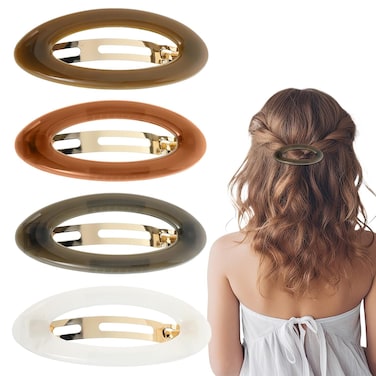 cobee 4 Pcs French Barrette Hair Clips, Matte Ellipse Large Hair Barrettes Fine Thin Hair, Banana Half Up Half Down Hair Clip for No Slip Grip Workouts Hairpins Chic Styling(Undertone)