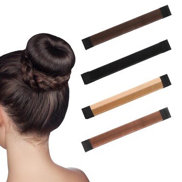 cobee Hair Bun Maker, Donut Bun Maker for Long Hair, French Twist Hair Fold Wrap Snap, Bun Hair Tool for Women and Kids(4 Pcs Set)