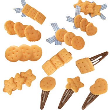 12 Pack Novelty Weird Funny Cookies Hair Clips Biscuit Hairpins Cute Simulation Food Hair Clips Creative Realistic Artificial Biscuit Hair Clips Baking Cookie Hairpin