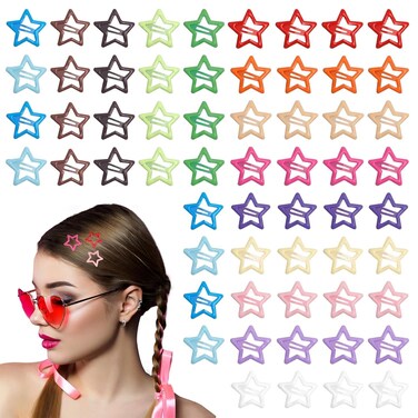 60pcs 1.18" Hair Clips, Cute Snap Star Hair Accessories for Women, Girls, Kids - Small No-Slip Hairpins, Hairclips in Multicolors