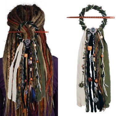 Dreadlock Hair Ties Dreadlock Accessories Dread Ties Loc Jewelry Dread Hair Clips Loc Ponytail Holders for Women and Men Dread Wrap for Dreads Braids Curls(3.5 inch / 9cm, Green)