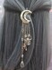 2 Pack Romantic Rhinestone Crescent Moon Star Charm Hair Clips, Crystal Beads Tassel Drop Hair Pins Chain Hairpin for Women Bridal Jewelry Hair Accessories (Silver, Gold)