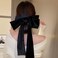 Jumwrit Extra Big Hair Bow Clip Large Long Hair Bowknot Soft Hair Barrette Strong Hold Solid Color Hair Clip for Women Girls (Black)