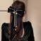 Jumwrit Big Pearl Hair Bow Clip Strong Hold Hair Barrette with Long Ribbon Tassel Soft Velvet Hair Bowknot Fashion Hair Clip for Women Girls (Black)