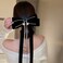 Jumwrit Big Pearl Hair Bow Clip Strong Hold Hair Barrette with Long Ribbon Tassel Soft Velvet Hair Bowknot Fashion Hair Clip for Women Girls (Black)