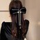 Jumwrit Big Pearl Hair Bow Clip Strong Hold Hair Barrette with Long Ribbon Tassel Soft Velvet Hair Bowknot Fashion Hair Clip for Women Girls (Black)