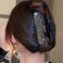 Jumwrit Large Pearl Hair Claw Clip Rhinestone Hair Jaw Clip Strong Hold Metal Hair Clamp Fashion Rectangle Hair Claw for Women Girls (Black)