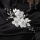Jumwrit Rhinestone Bridal Hair Clip White Flower Hair Clip for Brides Bridesmaids Handmade Pearl Headpiece for Wedding Silver Leaf Hair Accessories