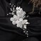 Jumwrit Rhinestone Bridal Hair Clip White Flower Hair Clip for Brides Bridesmaids Handmade Pearl Headpiece for Wedding Silver Leaf Hair Accessories