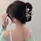 Cat Eye Flower Hair Clips with Pearl Rhinestones - Non-Slip Metal Claw Clips for Thick or Thin Hair, Fashion Hair Accessory for Women