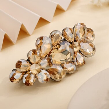 Aimimier Flower Crystal Hair Clip French Rhinestone Gem Barrettes Alligator Snap Hair Clips Spring Clips Wedding Hair Accessories for Women Girls (Yellow)