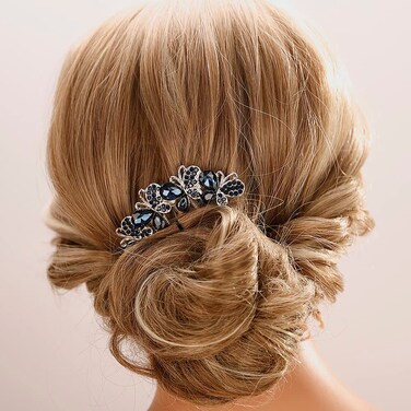 Aimimier Bridal Wedding Butterfly Crystal Hair Combs Decorative Rhinestone Headpieces Hair Clips Bride and Bridesmaids Hair Accessories for Women Girls(Blue)