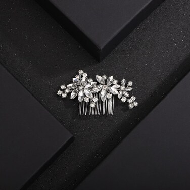 Hair Comb, Clear Flower Crystal Rhinestone Teardrop Hair Clip, Silver, 10*5CM, for Bride Bridesmaid Prom Hair Pieces, Women and Girls