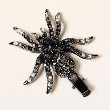 Xerling Gothic Spider Halloween Hair Clip for Women and Girls Black Gem Hair Piece Alligator Hair Clip Duckbill Barrette (Spider A)
