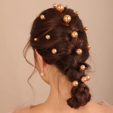 Xerling 20Pcs Pearl Hair Pins Bride Wedding Hair Pieces Champagne Hair Accessories for Girls Boho Women Headpiece (Champagne)