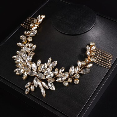 JWICOS Wedding Crystal Hair Comb Bridal Hair Comb Hair Clip Vine Headpiece Wedding Hair Accessories for Brides (Gold)