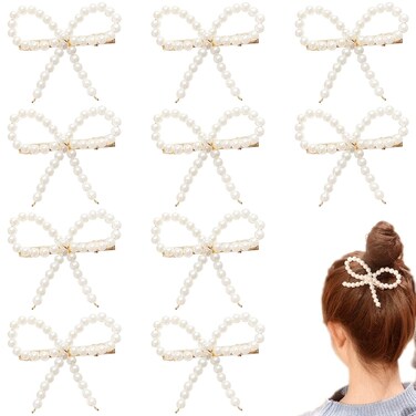 10 PACK Pearl Bow Hair Clips Bow Pearls Hairpin Non-Slip Duckbill Clip Hair Barrettes Accessories Girls and Women