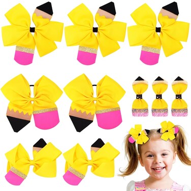 10 Pcs Pencil Hair Bows Back to School Hair Clips Yellow Pencil Bows Big Hair Clips Alligator Hairbow School Bows for Girls Kindergarten 1st 2nd 3rd 4th 5th Grade Girls' Hair Accessories