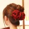 4 Pcs Hair Claws with Big Large Rose Flower, Ribbon Silk Chiffon Rose Large Bows Jaw Barrettes Grips Clamps Floral Hair Claws Headwear for Women