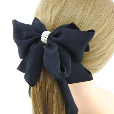 Cloth Pearl Beautiful Banana Hair Clip for Women (H77)(Black)