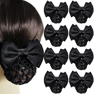 10PCS Hair Net with Bow, Holder Women Hair Snood Net Bowknot, Cover Barrettes Net Snood Hairnet Lace Bow Bow-knot Decor Hair Clip Hairnet (Black)