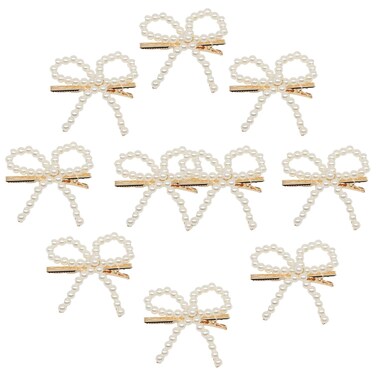 10pcs Pearl Bow Hair Clips，Hair Barrettes Accessories Girls and Women，Faux Pearl Hair Barrette，Decorative Bobby Pin Barrette，Bow Pearls Hairpin，Non-Slip Duckbill Clip，Non-Slip Hairpin Pearl Barrette