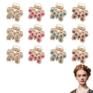 12 PACK Rhinestone Mini Butterfly Hair Claws Clips Crystal Metal No slip Hair Grip Clamps for Women Girls Hair Pins Mixed Color