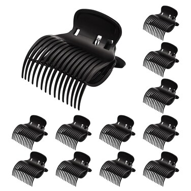 D Hot Roller Clips - 12PCS Plastic Black Claw Clips for Small, Medium, Large and Jumbo Hair Rollers, Replacement Clips for Women's Hair Styling