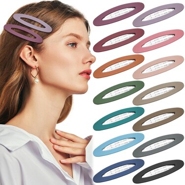 Aswewamt 14 Pcs 3.35 Inch Oval Snap Hair Clips Matte Large Hair Barrettes Water Drop Shape Hair Pins Fancy Ellipse Hair Grips Decorative Hair Styling Accessories for Thick Thin Fine Hair Women Girls