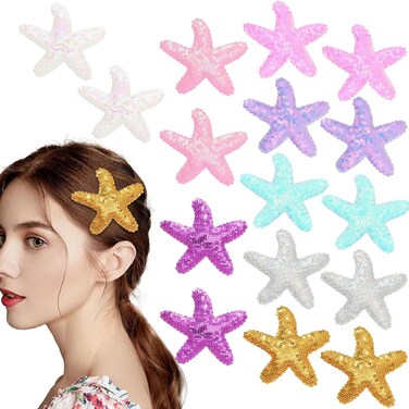 16 Pcs Starfish Hair Clips Sequin Glitter Sea Star Hair Barrettes Sparkling Alligator Clips Cute Headpiece Accessories for Women Girls