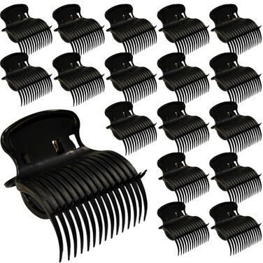 18pcs Hot Roller Clips Hair Curler Claw Clips Replacement Hair Section Styling(Black)