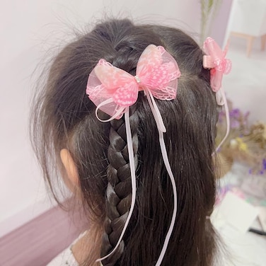 Pink Butterfly Hair Clip Cute Butterfly Tassel Hair Bow Barrettes Hairpin with Long Tail, Halloween Costume Decor Accessories for Toddler Teen Girls Back School Gift