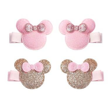 2 Pairs Mouse Ears Hair Clips Baby Girls Mini Hair Accessories Glitter Mouse Bow Barrettes Kids Cosplay Birthday Party Decorations 2 Left &amp; 2 Right Clips